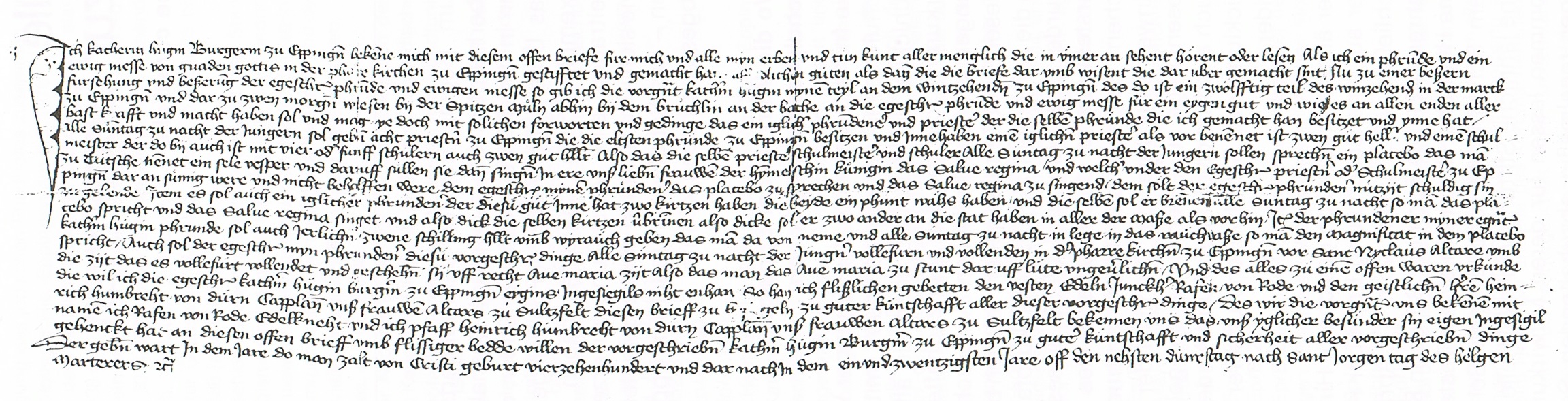Ein Bild vom ältesten erhaltenen schriftlichen Nachweis für die
                        Existenz einer Schule in Eppingen